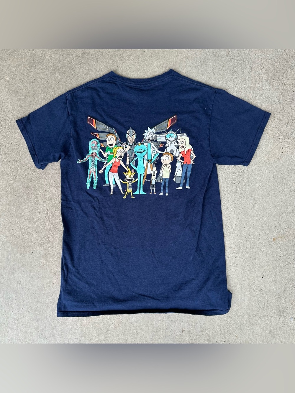 Navy Graphic Short Sleeve Tee featuring Rick and Morty characters Size Small